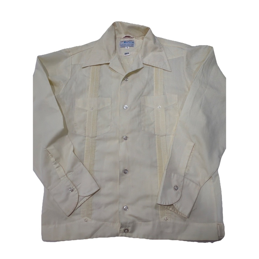 Vintage 70s Mariscal Mexico Yellow 4 Pocket Guayabera Shirt Jacket Mens B